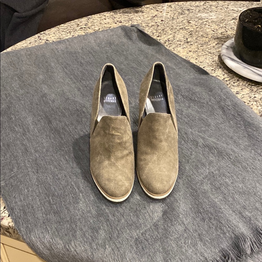 Stuart Weitzman Taupe Suede Slip-On Shoes/ Wedge close toe shoes